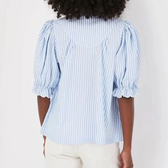 Tuckernuck Pomander Place Flirty Blue Stripe Selena Blouse Still sold on site! M - Picture 4 of 13